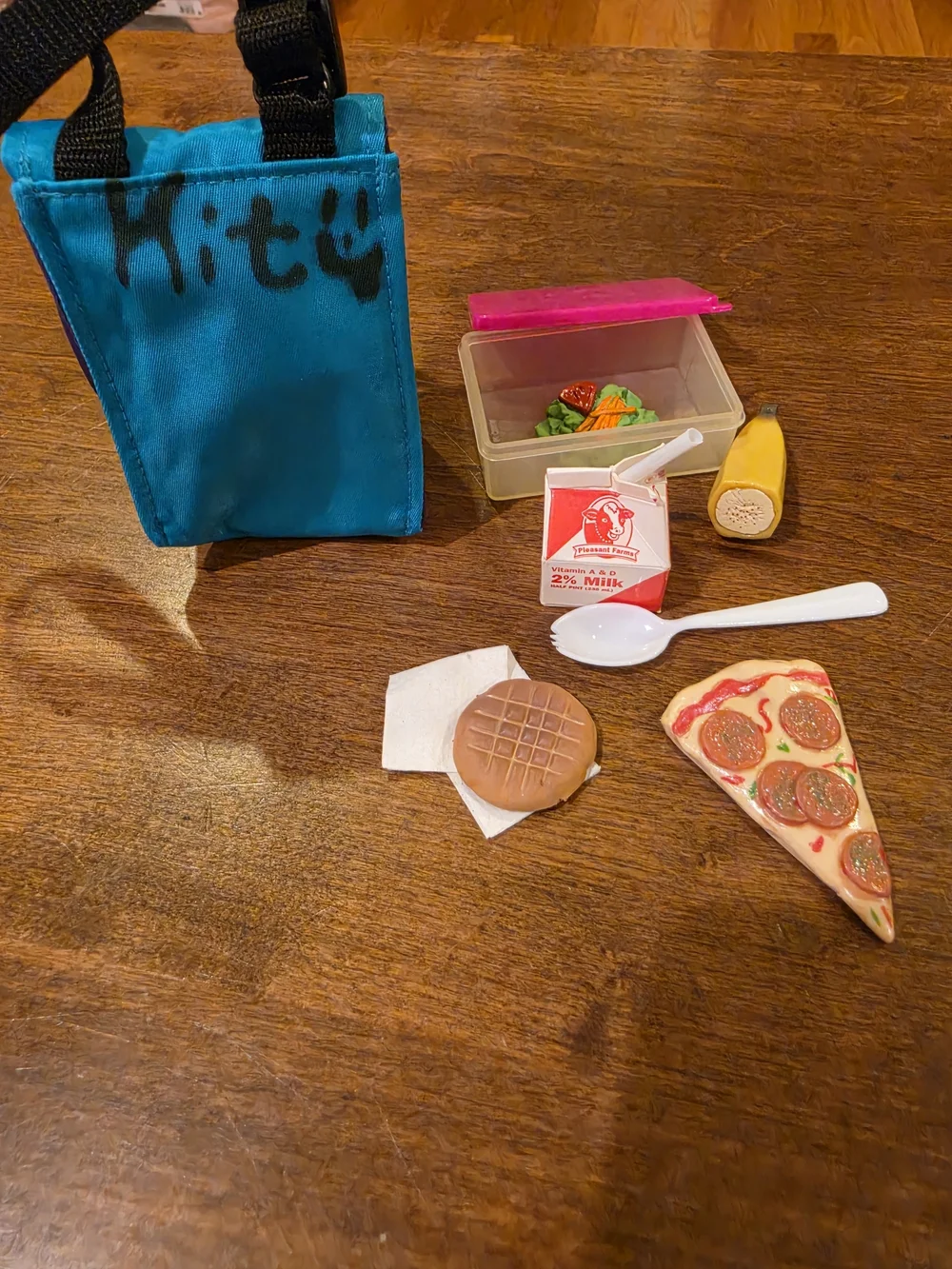American Girl Blue and Purple Lunch Tote with Hot Pink Snack Box